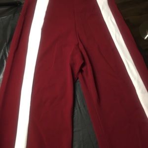 Maroon Wide Leg Stripe Trousers